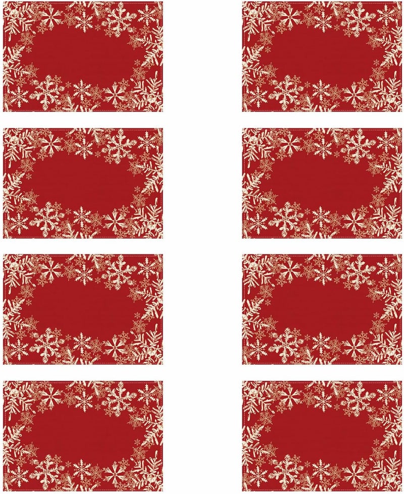 XCHI Red Snowflakes Winter Christmas Xmas Placemats Set of 8 Table Mats for Party Home Kitchen Dining Table Decorations 12x18 Inch - Image 1